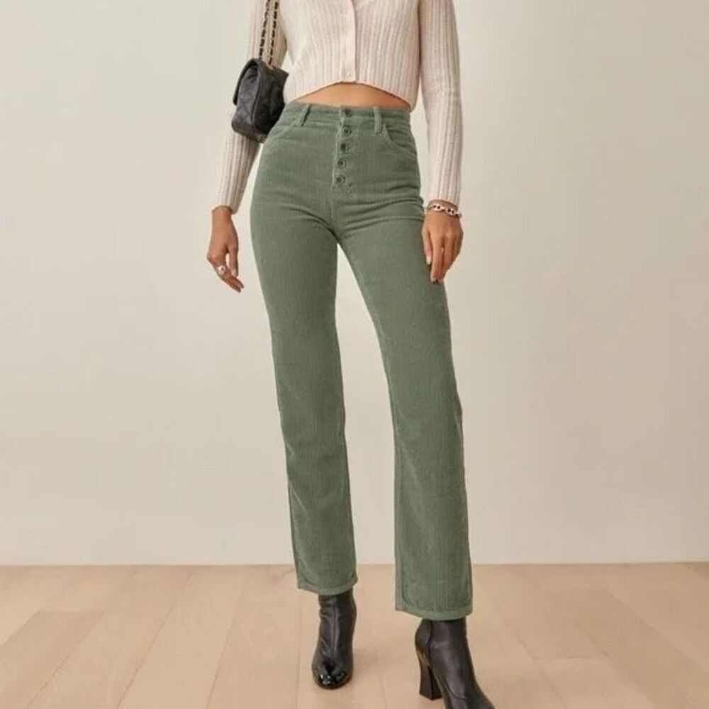 Reformation Green Straight Leg Pants